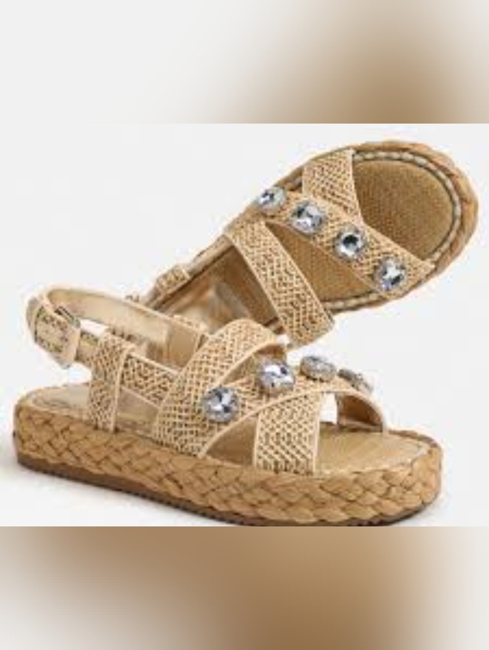 Circus by Sam Edelman Tan Braided Espadrille Sandals with Gem Accents